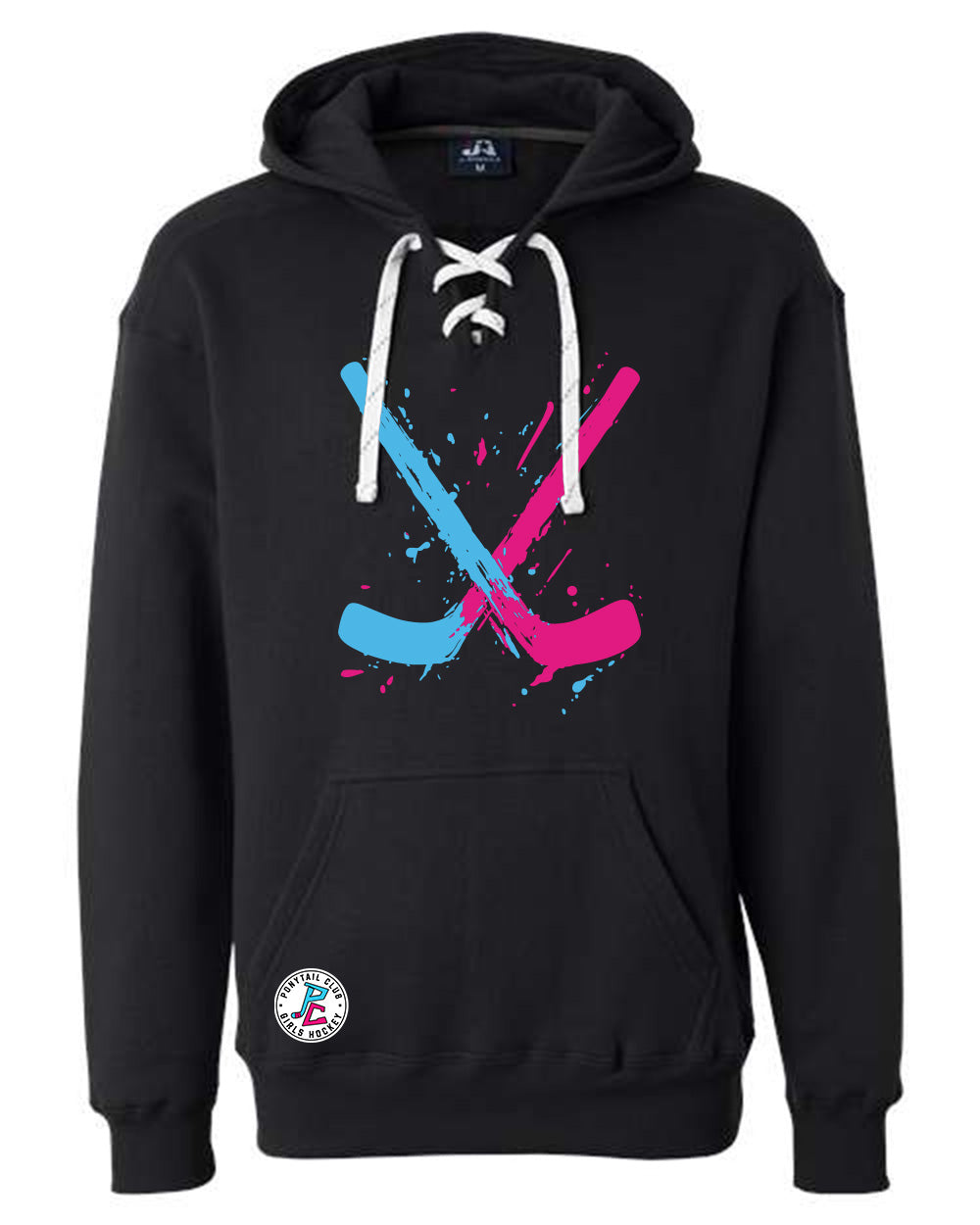PAINT SPLATTER HOCKEY STICKS HOODED SWEATSHIRT ADULT
