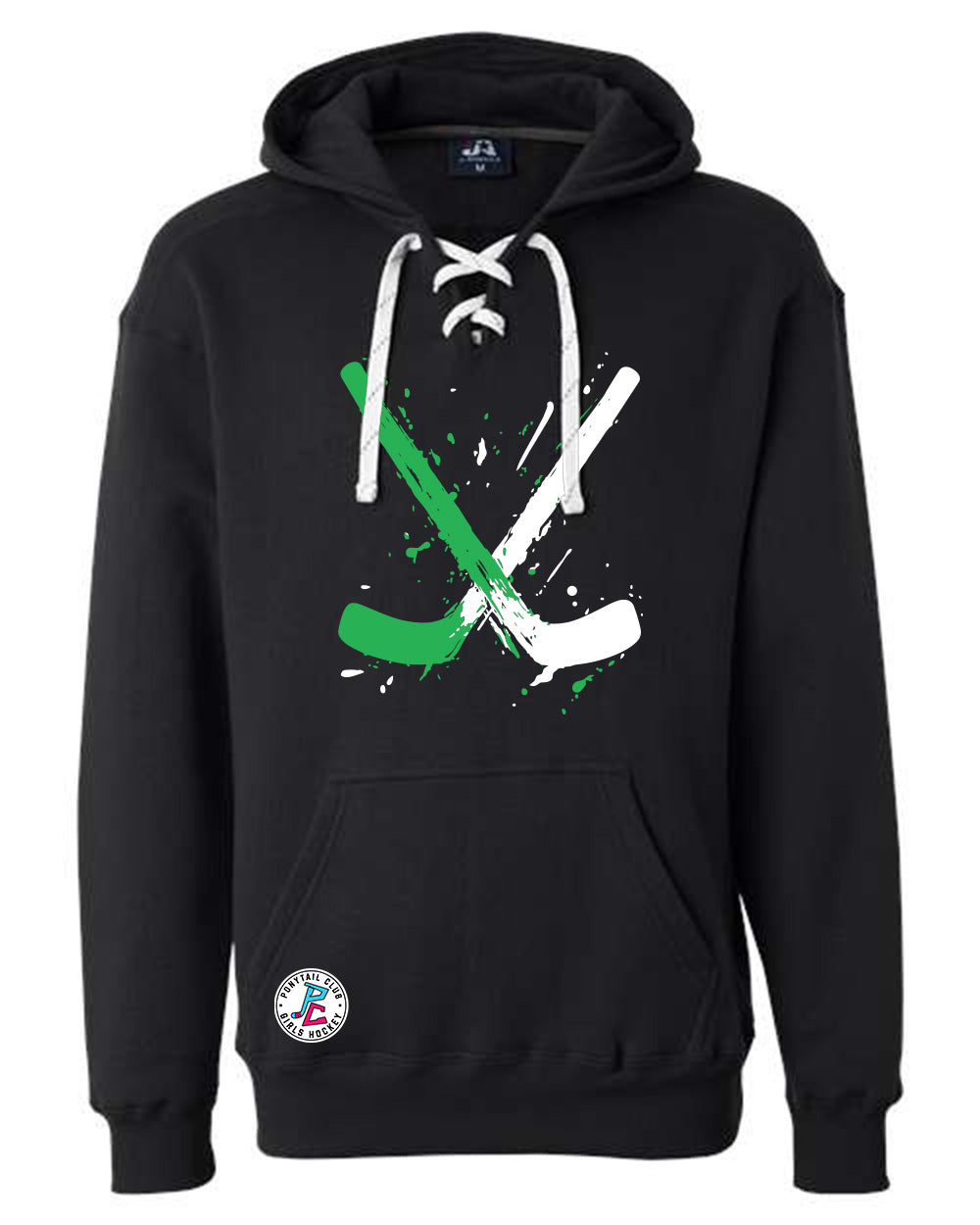 PAINT SPLATTER HOCKEY STICKS HOODED SWEATSHIRT ADULT