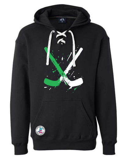 PAINT SPLATTER HOCKEY STICKS HOODED SWEATSHIRT ADULT