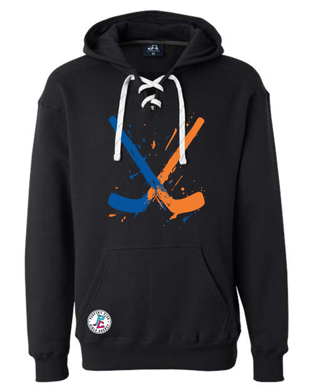 PAINT SPLATTER HOCKEY STICKS HOODED SWEATSHIRT ADULT