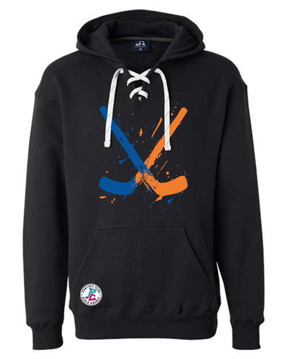 PAINT SPLATTER HOCKEY STICKS HOODED SWEATSHIRT ADULT