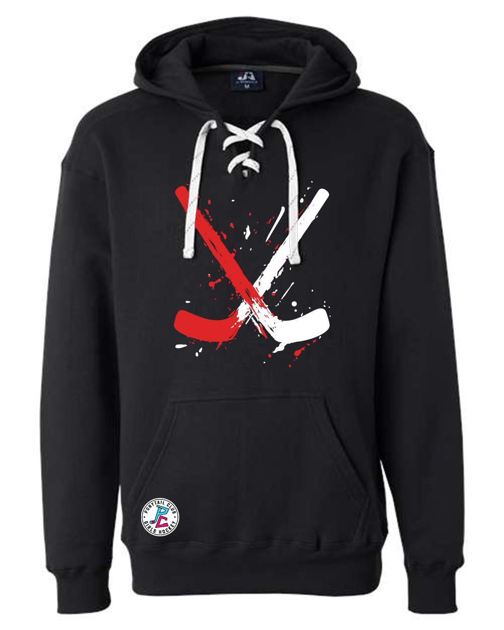 PAINT SPLATTER HOCKEY STICKS HOODED SWEATSHIRT ADULT
