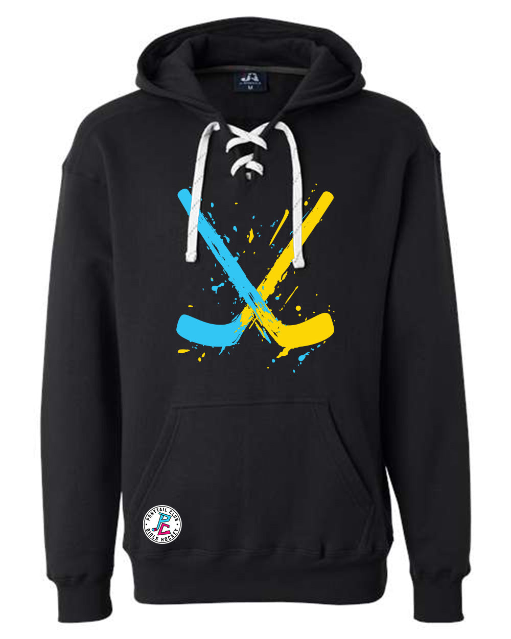 PAINT SPLATTER HOCKEY STICKS HOODED SWEATSHIRT ADULT