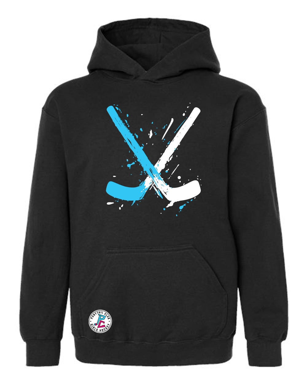 PAINT SPLATTER HOCKEY STICKS HOODED SWEATSHIRT YOUTH