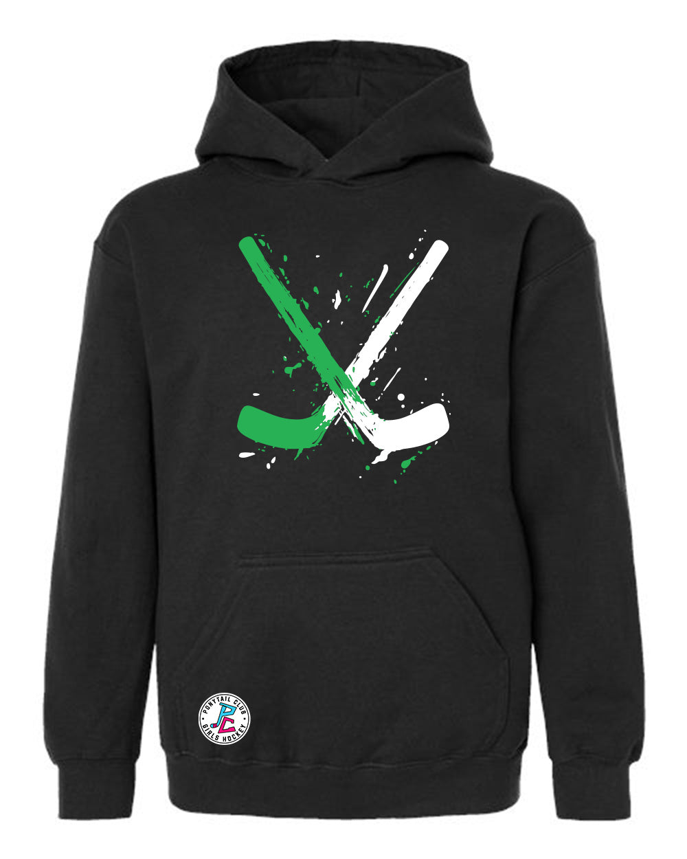 PAINT SPLATTER HOCKEY STICKS HOODED SWEATSHIRT YOUTH