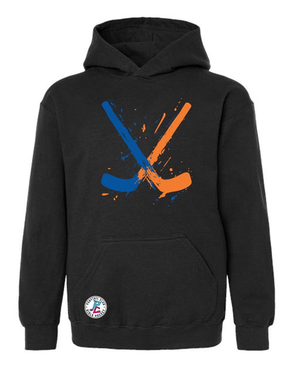 PAINT SPLATTER HOCKEY STICKS HOODED SWEATSHIRT YOUTH
