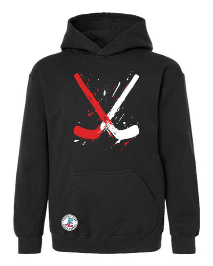 PAINT SPLATTER HOCKEY STICKS HOODED SWEATSHIRT YOUTH