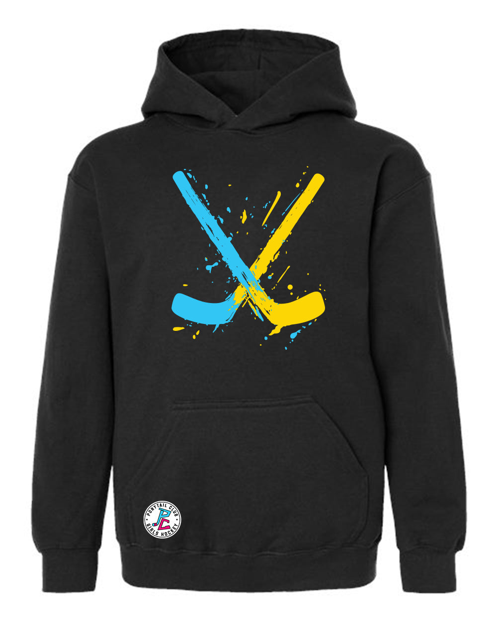 PAINT SPLATTER HOCKEY STICKS HOODED SWEATSHIRT YOUTH